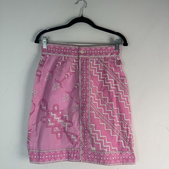 EMILIO PUCCI Silk skirt Zigzag pattern pink Sz US 14 - Picture 2 of 13